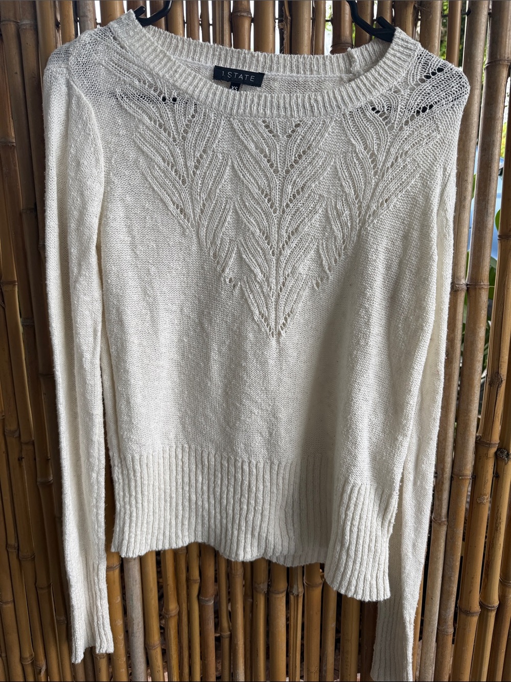 1. State Cream Lace-Yoke Scoop Crewneck Sweater